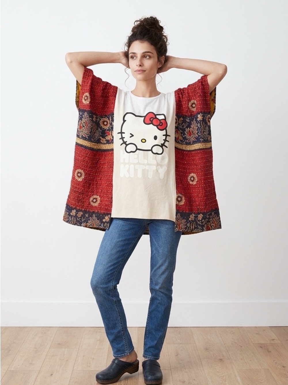 Handcrafted Upcycled Hello Kitty Kantha Tunic NWT One Size